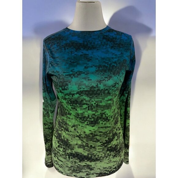 Columbia Girls Blue Green Geometric Long Sleeve Tee Large Omni Wick Technology - Picture 9 of 9